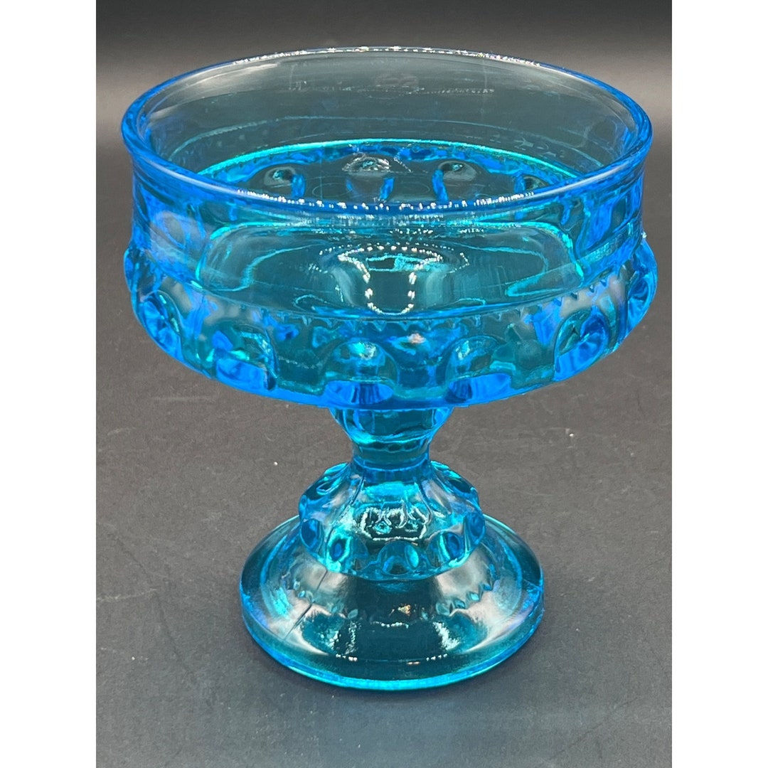 Vintage Indiana Glass King's Crown Blue Pedestal Candy Dish Compote Etsy