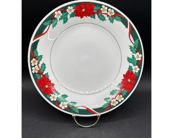 Tienshan Deck The Halls 10 1/2" Dinner Plate Fine China Christmas Theme gold trimmed