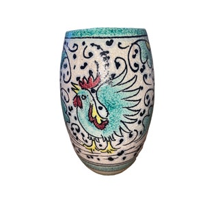 Hand Painted Rooster Vase MCM Majolica Fratelli Fanciullacci Sgraffito Italy