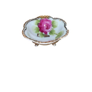Vintage Porcelain small bowl hand painted with roses and gold gilt