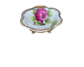 Vintage Porcelain small bowl hand painted with roses and gold gilt