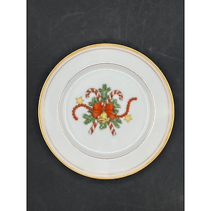 Fitz And Floyd St. Nicholas Bread and Butter Plate 6.5 Inch Candy Cane Design Gold Rim Japan Vintage