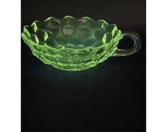 Plato para pañales Fostoria American Pattern de vidrio transparente con asa, 12,7 cm de diámetro, 5 cm de alto, vajilla vintage.