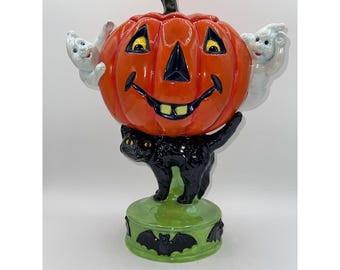 Retired Special Edition Christopher Radko Shiny Brite Spooktacular Halloween Cookie Jar. Inspired by the classic Empire Blow Mold decoration
