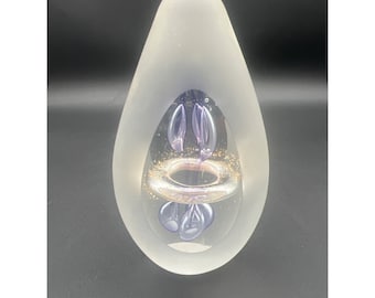 Rare Svaja Satin Clear Window Purple Pod with Gold Ring Artglass Paperweight Egg