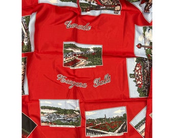 Vintage Niagara Falls Red scarf Acetate made in Japan