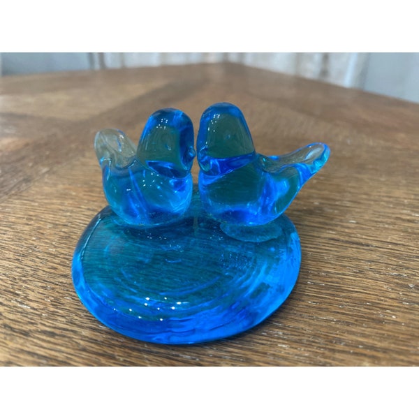 Grandma’s bluebirds hand blown blue glass birds of happiness signed Ron Ray