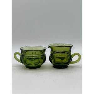 Vintage Indiana King&#39;s Crown Green Glass, cream and sugar