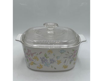 3 Liter 2 Piece Set of Pastel Bouquet Corning Ware Casserole with Glass Lid A-3-B 3 Liter Microwave and Stove Top Safe