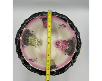 Bol Sur Piédestal Vintage Okinawa Kyukyu - Verre Vert - Motif Raisins Et Fruits - Fait Main Japon