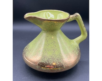 Vintage 1950s YONA signed California Pottery PITCHER 302 green and gold