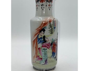 Antique Chinese Republic Family Ceramic Hand Painted Vase Signed 19th Century