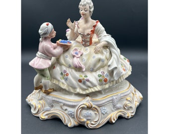 Dresden porcelain figurine Rococo Lady With Footman Serving Grapes