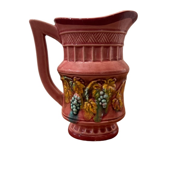 Rose Pink with grapes greek motif ceramic pitcher made in Japan