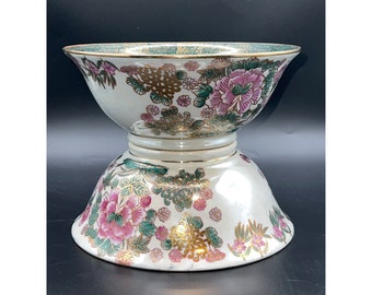 Set aus zwei Vintage Chinoiserie-Porzellanschalen von Toyo Trading Co mit Blumendekor