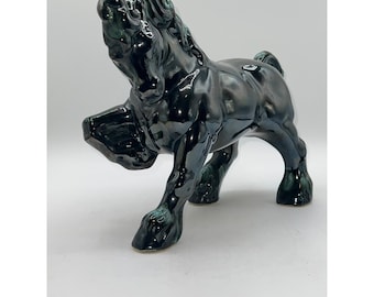 Black Vintage Large Ceramic MCM Statue Ceramic Glazed Galloping horse figure