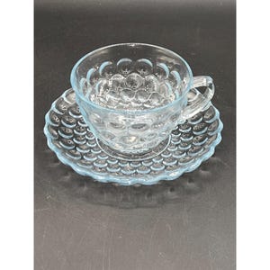 1940s Anchor Hocking Blue Bubble Glass TeaCup and Saucer sets multiple available