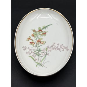 Hutschenreuther Germany Oval Porcelain Plate 8.75"x5.5" Floral Design With Gold Trim