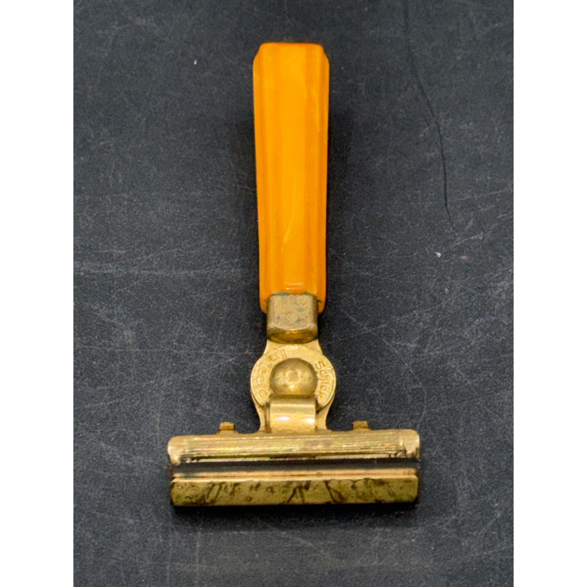 昭和レトロ Men’s Kit, Gold SCHICK インジェクター付き Vintage Schick Eversharp Injector Safety Razor Amber Bakelite