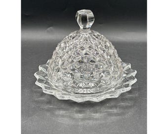 Mantequera Fostoria American Cubist de vidrio transparente con tapa - 18 cm de diámetro y 15 cm de alto