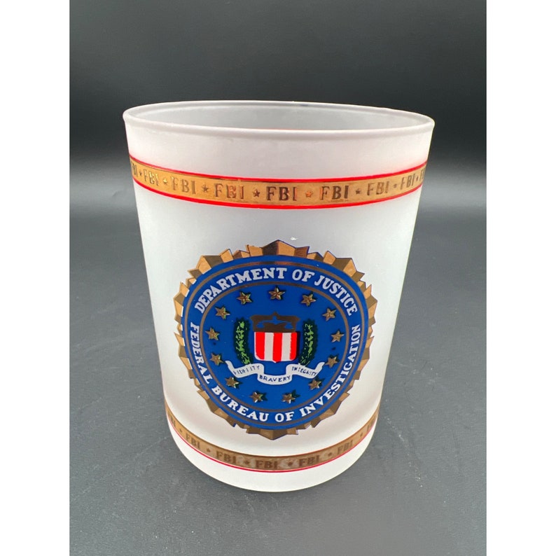 Set of Two FBI Frosted Drinking Lowball Cocktail Glasses 22K Kapan-Kent Co image 9