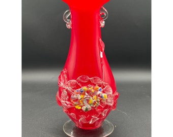 Red Tivoli Vase with Applied Glass Fiore Flower Nine Inch White inside