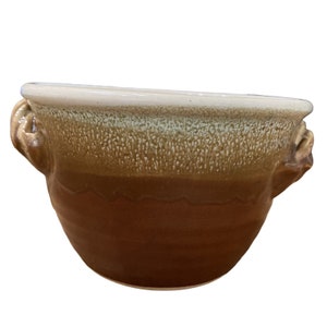 Hand Thrown Studio Art Pottery drip Stoneware brown mint cream Bowl Signed VTG