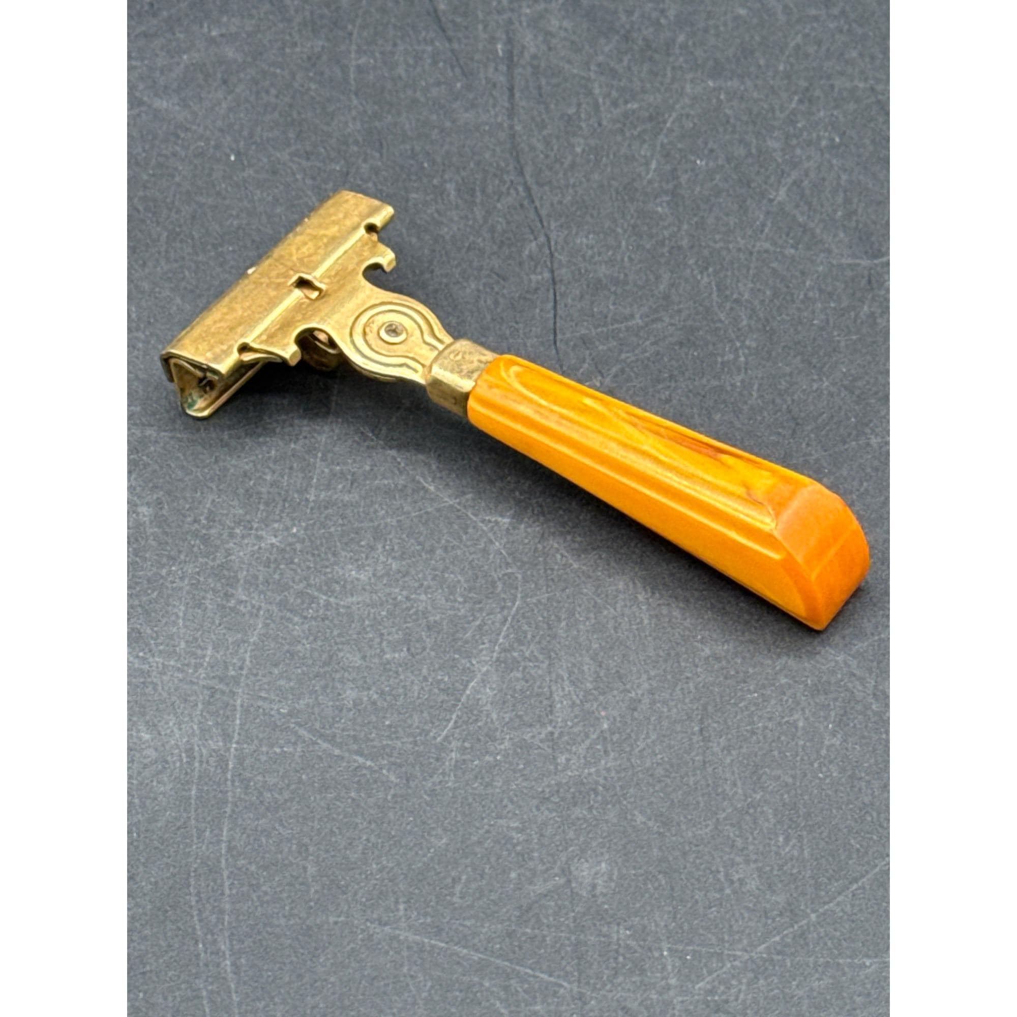 昭和レトロ Men’s Kit, Gold SCHICK インジェクター付き Vintage Schick Eversharp Injector Safety Razor Amber Bakelite