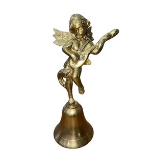 Antique 20th Century Solid Brass Angel Cherub Dinner Bell