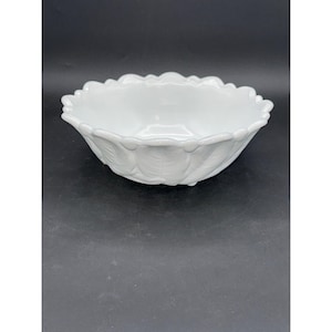 Vtg Indiana Milk Glass Cabbage Rose 4 toed serving bowl - 9&quot; Diameter 3.25&quot; Tall