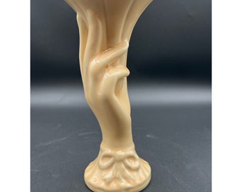 Vintage Shawnee Pottery Ivory Victorian Hand flower bud vase stamped USA