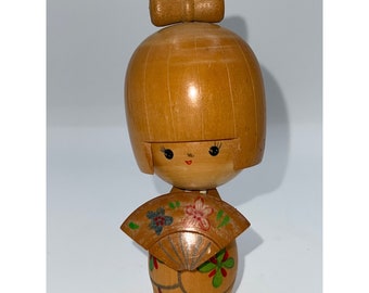 Vintage Japanese Kokeshi Hand Crafted Wooden Doll Stamp Signed
