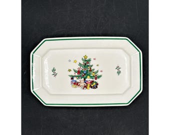 Nikko Christmas Time Relish Tray 9" X 5 5/8" Discontinued Japan Christmas Tree Pattern