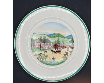 Plato de porcelana Atlas de la abuela Moses, diseño "La Casa de Cuadros Rojos", 10 1/8", hecho en Nueva York
