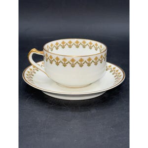 Haviland Limoges France Vintage Schleiger 570 Porcelain Cup & Saucer Set Gold Floral Design