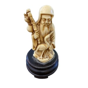 Vintage Chinese MudMan with Crane Immortals Figurine carved by Arnart Imports