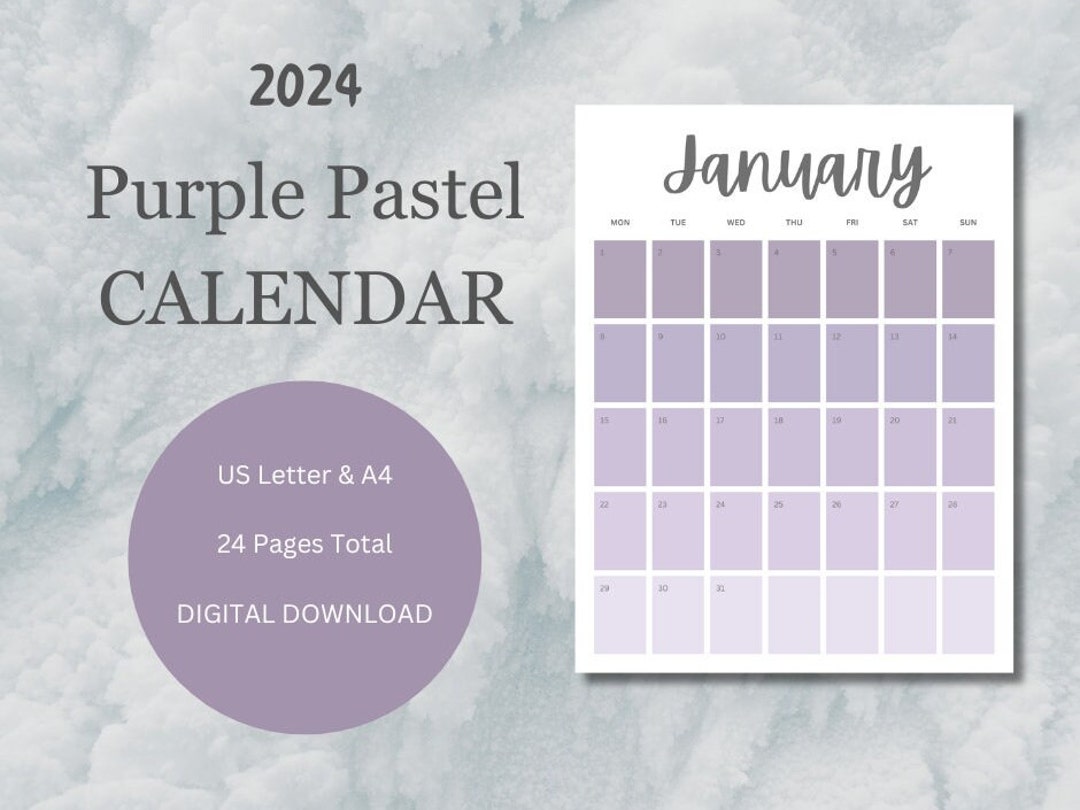 2024 Year Planner Printable Calendar Purple Pastel Calendar for Office ...