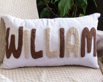 Personalize Name Pillow Cover, Punch Needle Pillow, Custom Embroidered Pillow, Nursery Pillow, Baby Shower Gift, Mothers Day Gift