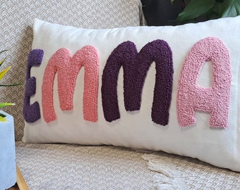 Custom Girl Name Punch Needle Pillow Case, Personalized Throw Pillow Cover, Embroidered Monogram Pillow, Tufted Lumbar Pillow for Girlfriend