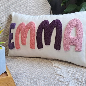 Custom Girl Name Punch Needle Pillow Case, Personalized Throw Pillow Cover, Embroidered Monogram Pillow, Tufted Lumbar Pillow for Girlfriend