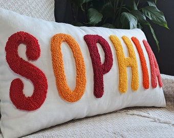 Custom Pillow Cover, Mothers Day Gift Punch Needle Pillow Case, Personalize Pillow, Embroidered Name Pillow, Lumbar Monogram Pillow