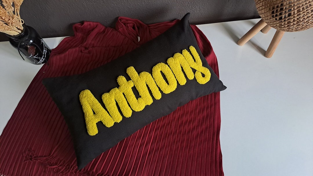 Custom Embroidered Name Pillow Cover With Insert, Punch Needle Pillow