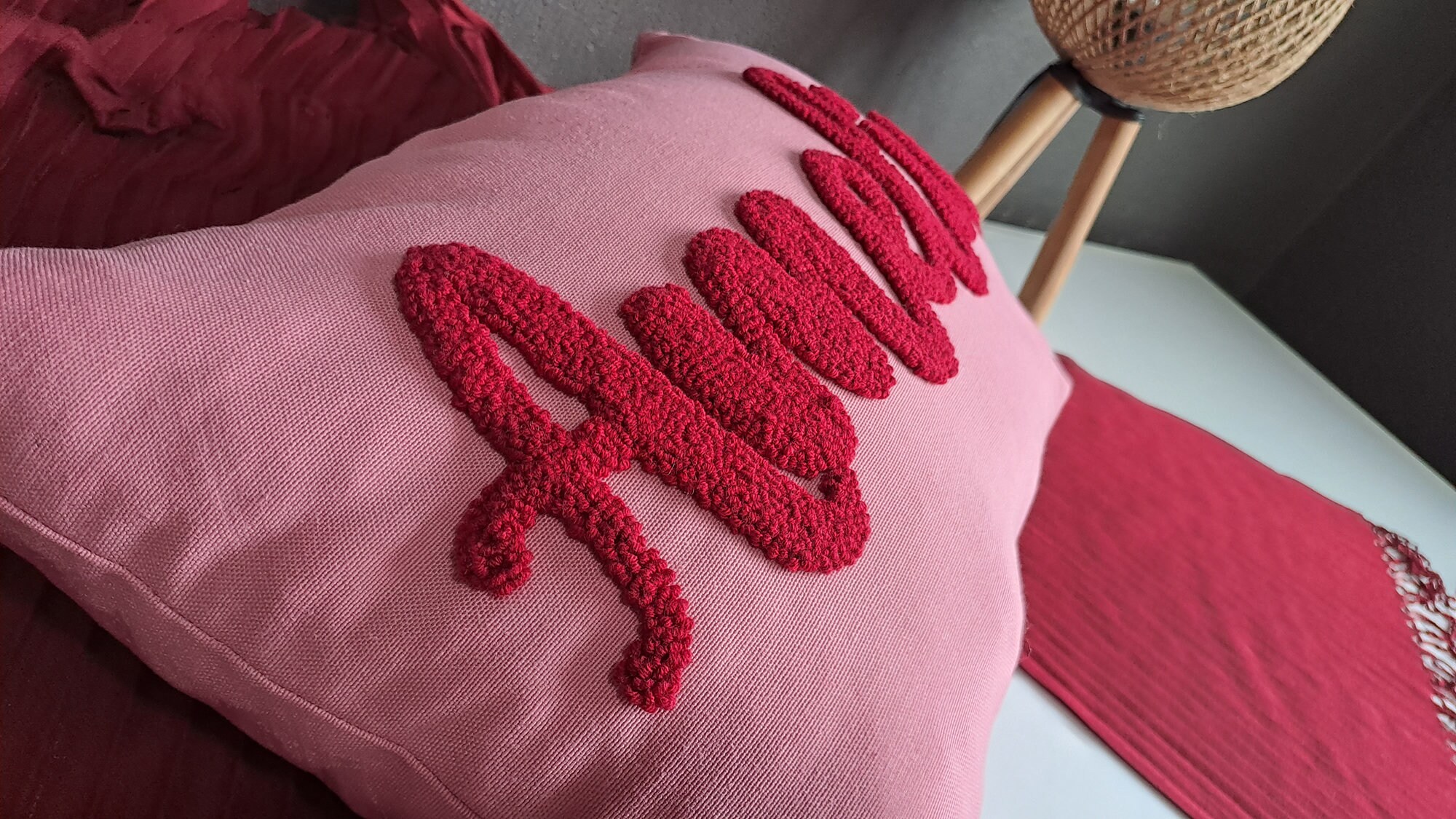 Personalized Punch Needle Name Pillow Case, Embroidered Text Pillow