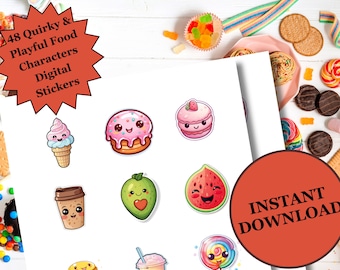 デジタルステッカー KAWAII GoodNotes ステッカー | 48 枚のデジタルプランナーステッカー、デジタルブックステッカー、美的ステッカー、即時ダウンロード PNG