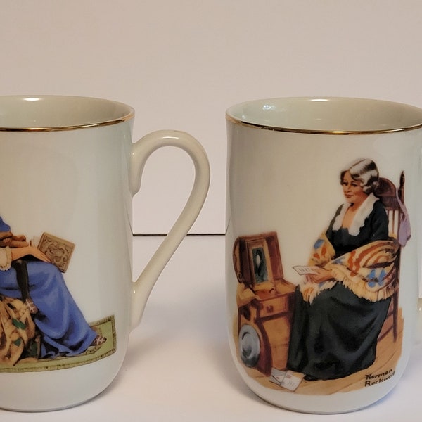 Norman Rockwell Museum Tea Coffee Mug Set Vintage 1982 Mother & Grandma EXCELLENT