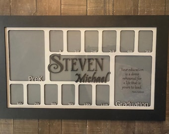 School Years Picture Frame with Glass, Pre K-12 Photo Frame, Kindergarten High School Graduation Display, Personalized School Photos Frame