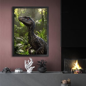 Velociraptor SV | Dinosaur Wall Art Prints | Hollywood Quality Poster | Kid&#39;s Room Decor | Dinosaur Poster | Extinction Collection