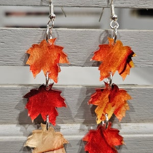 Fall Acrylic Maple Leaf Trio Earrings, Fall Fashion, Fall Earrings, Leaves, Women&#39;s Jewelry, Gifts for Her, Thanksgiving