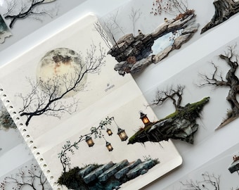 Moon Hollow XL PET-tejp, gotiskt landskap, mörk skogsjournalmaterial, fantasi-scrapbookingdekor