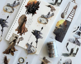Nastro adesivo Silent Motion per animali domestici – Adesivi surreali per scrapbooking e agenda, perfetti per un diario artistico.